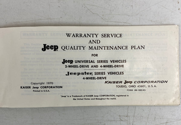 1970 Jeep Universal / Jeepster Maintenance Manual JM-1002-R5