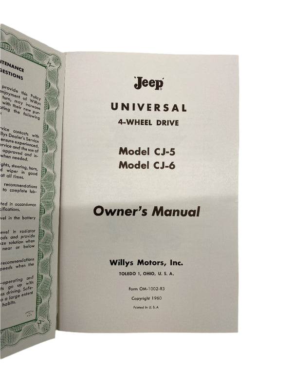 1960 Jeep Universal CJ5 CJ6 Owner's Manual OM-1002-R3