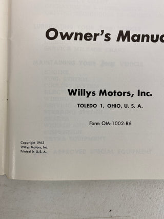 1963 Jeep Universal CJ5 CJ6 Owner's Manual OM-1002-R6