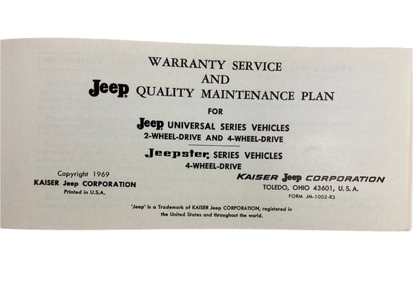 1969 Jeep Universal / Jeepster Maintenance Manual JM-1002-R3