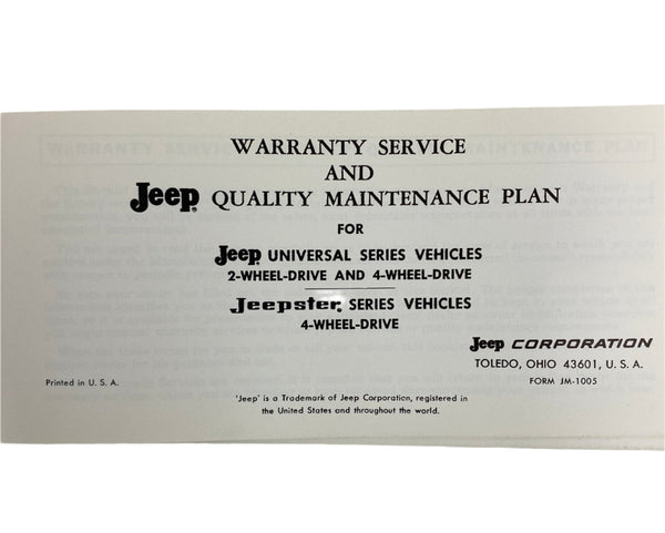 1970 Jeep Universal / Jeepster Maintenance Manual JM-1005