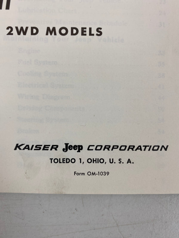 1963 Jeep Gladiator Owner's Manual OM-1039