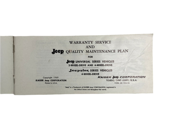 1969 Jeep Universal / Jeepster Maintenance Manual JM-1002-R3 BLEMISHED