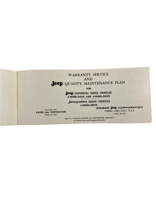 1967 Jeep Universal / Jeepster Maintenance Manual JM-1002 1