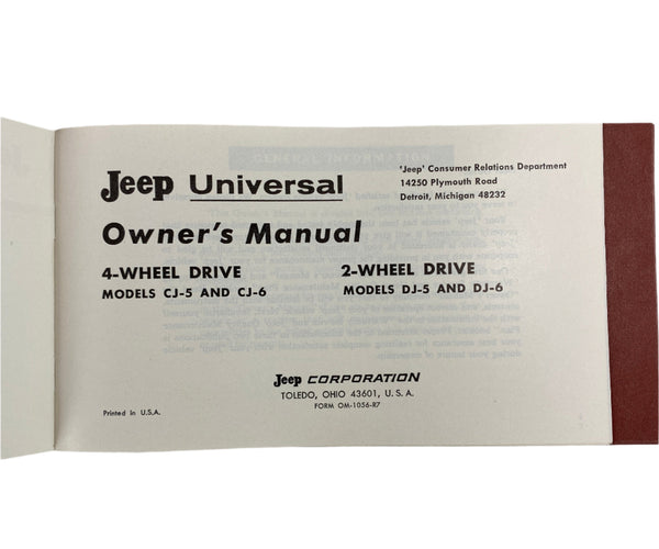 1970 Jeep Universal CJ5 CJ6 Owner's Manual SET OM-1056-R7