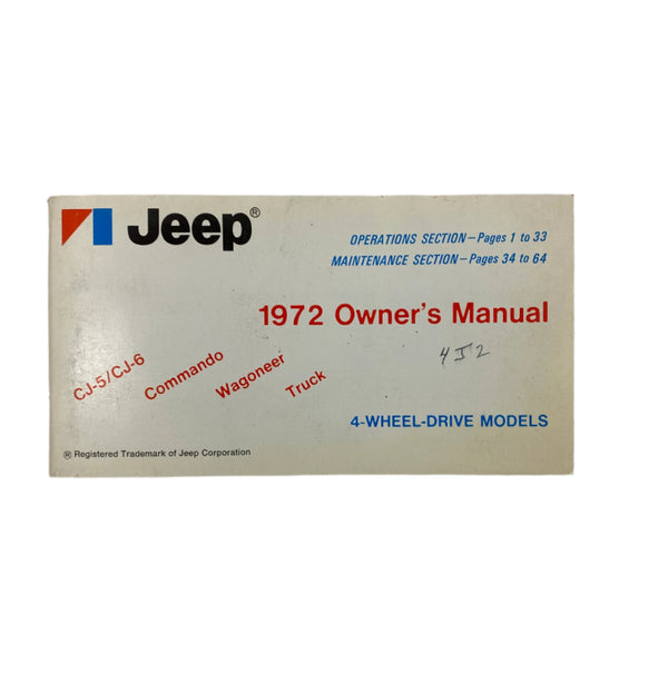 1972 Jeep Owner's Manual 987474 (4th printing)