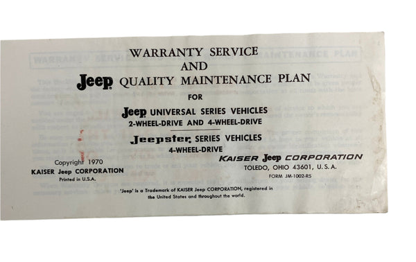 1970 Jeep Universal / Jeepster Maintenance Manual JM-1002-R5 BLEMISHED