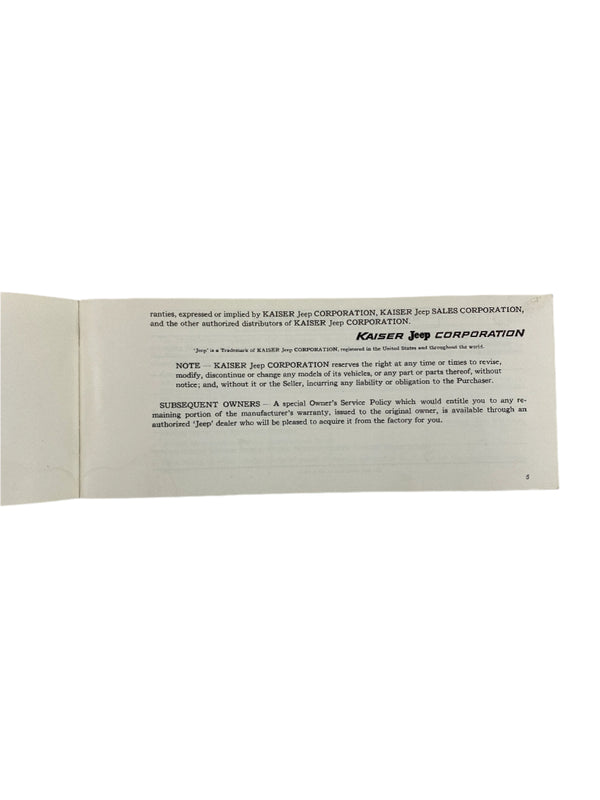 1967 Jeep Universal / Jeepster Maintenance Manual JM-1001