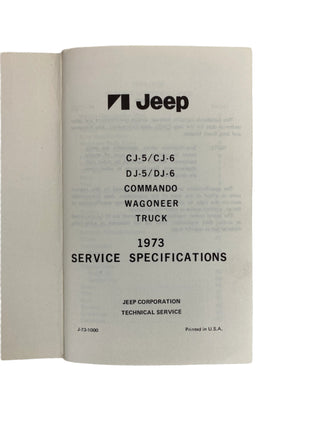 1973 Jeep Service Specifications Manual J-73-1000 (1st Issue)