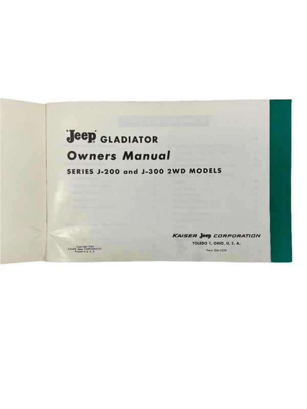 1963 Jeep Gladiator Owner's Manual OM-1039