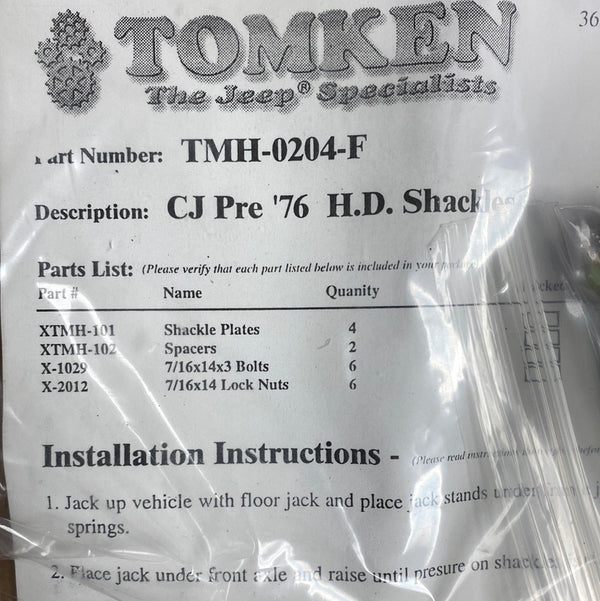 Tomken Machine CJ (Pre 76) Front H.D. Shackles TMH-0204-F